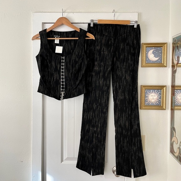bebe Pants - NWT bebe Black Metallic Vest+Boot-Cut Pants Set Coachella Festival Concert Sz S